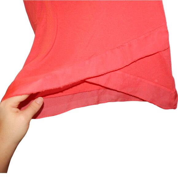 ONE STEP UP girls small 7/8 solid coral red pink 3/4 sleeve abstract hem blouse - Picture 2 of 6